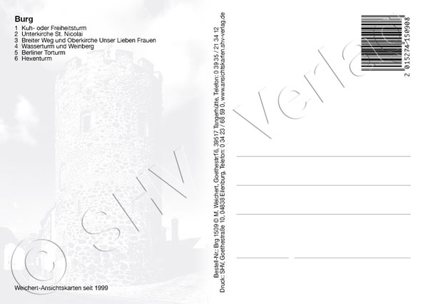 Ansichtskarte Burg Stadt der Türme Rückseite