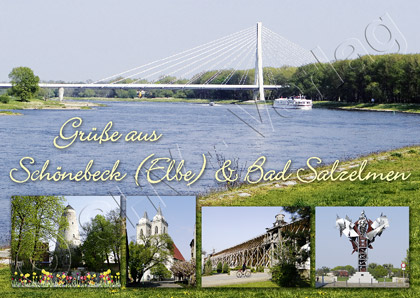 Sbk-1402-01 Ansichtskarte Schönebeck (Elbe) und Bad Salzelmen Postkarte Vorderseite